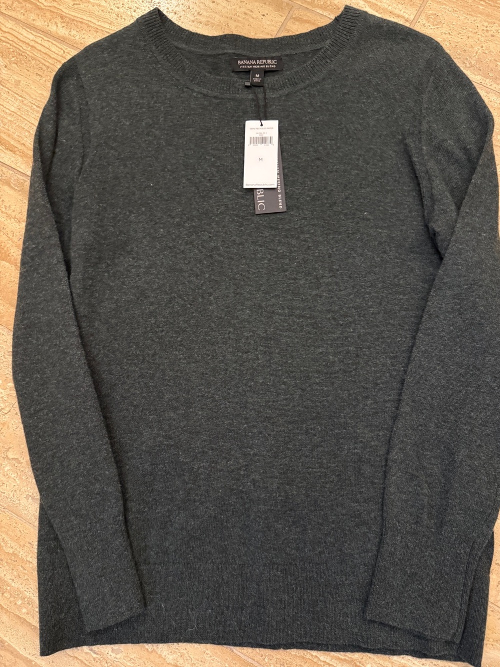 Banana Republic NWT Womens Dark Green Crewneck Italian Merino Blend Sweater M